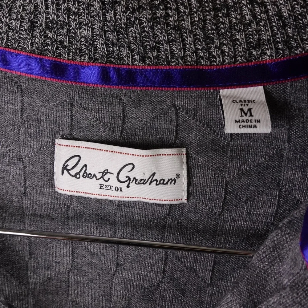 Robert Graham Mens Grey Cable Knit Quarter Zip Wool Blend Sweater Size‎ M